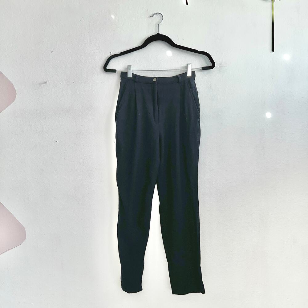 Vintage Anne Klein 100% Wool Pleated Trousers Blue Made‎ in USA High Waist 90s